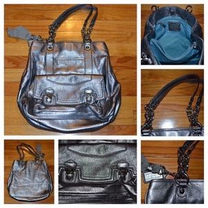 Extra-large (14"x16") pewter leather Coach hobo handbag